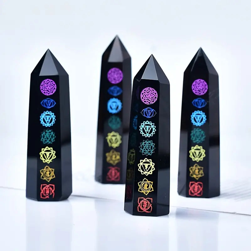Black Obsidian 7 Chakra Mini Point