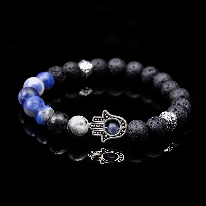 Blue and Lava Stone Hamsa Bracelet