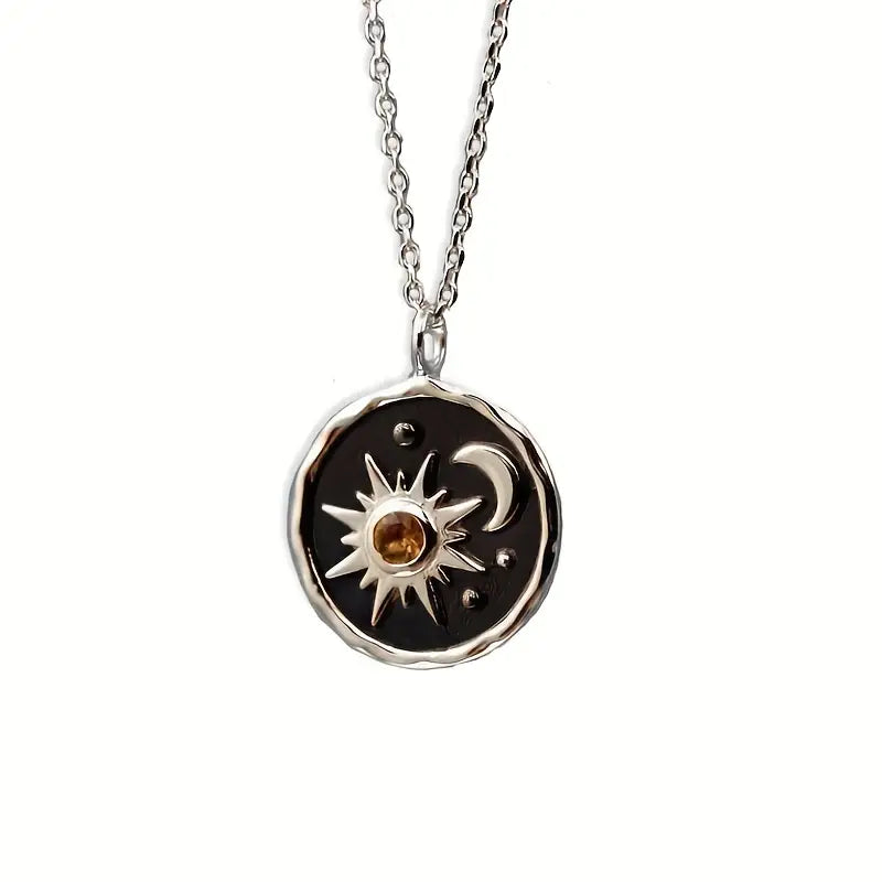 Silver Tone Sun and Moon Pendant
