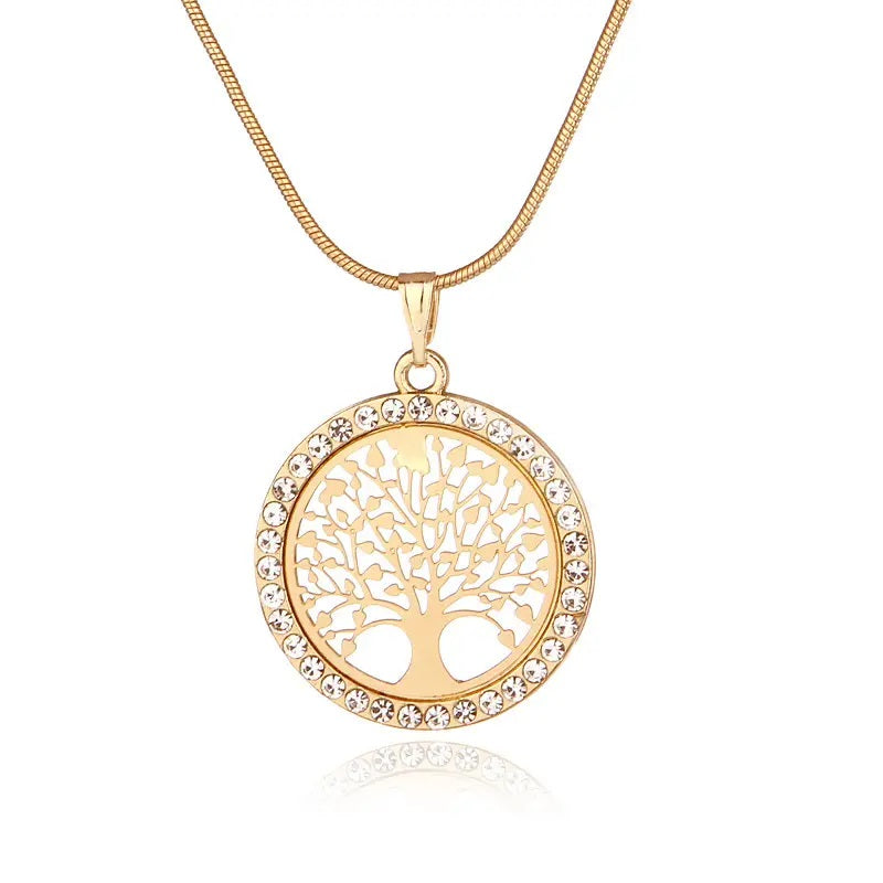 Tree of Life Rhinestone Pendant-Gold