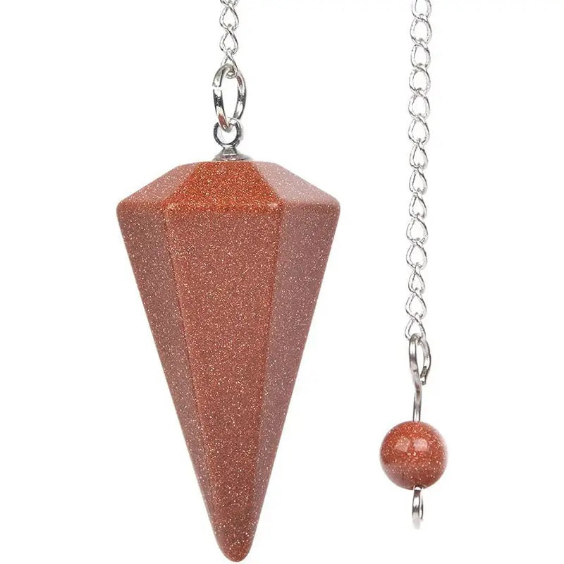 Hexagonal Pointed Reiki Chakra Pendant Pendulum-Gold Sand