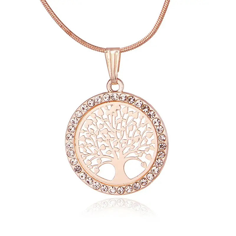 Tree of Life Rhinestone Pendant-Rose Gold