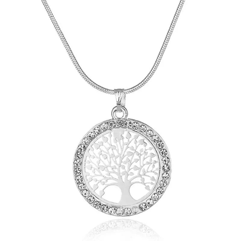 Tree of Life Rhinestone Pendant-Stainless Steel