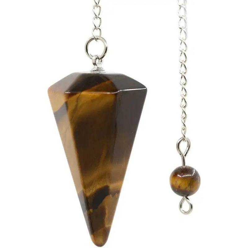 Hexagonal Pointed Reiki Chakra Pendant Pendulum-Tiger's Eye