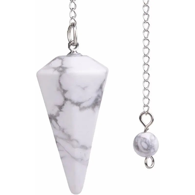 Hexagonal Pointed Reiki Chakra Pendant Pendulum-White Howlite