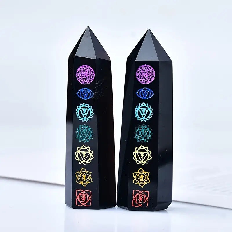 Black Obsidian 7 Chakra Mini Point