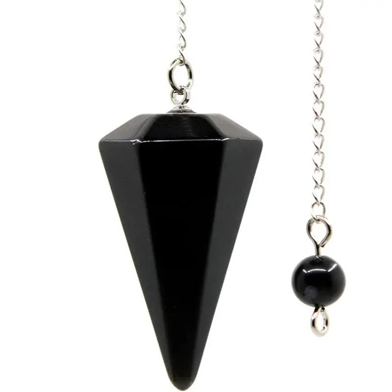 Hexagonal Pointed Reiki Chakra Pendant Pendulum-Black Agate