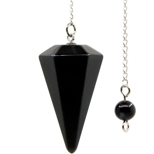 Hexagonal Pointed Reiki Chakra Pendant Pendulum-Black Agate