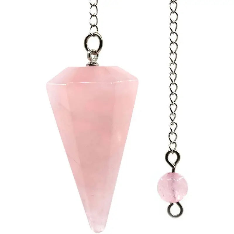Hexagonal Pointed Reiki Chakra Pendant Pendulum-Pink Crystal